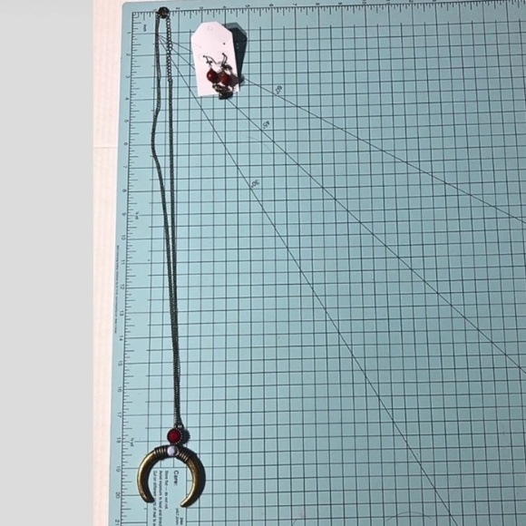 Bronze Crescent Pendant Necklace and Drop Earrings Set - Picture 5 of 5